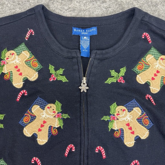 Karen Scott Sport Womens Small Christmas Gingerbread Embroidered Zip Up Cardigan - Picture 4 of 8
